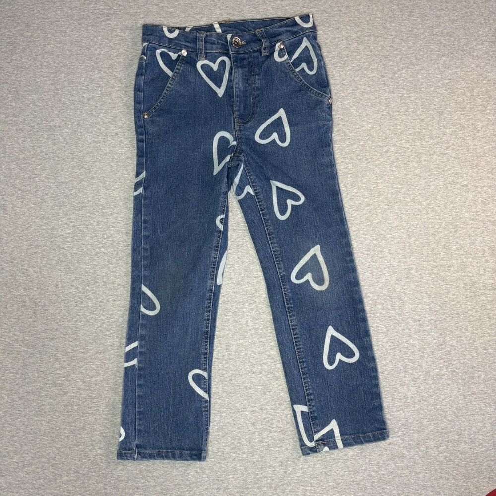 Pink Velvet Girl's Denim Jeans Size 7 with White Heart Imprint‎